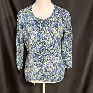 Talbots Cashmere Multicolor Abstract Cardigan